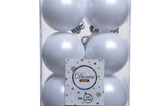 Boule en plastique 6 cm (Brillant - Mat) (Paquet de 12) Blanc d'hiver