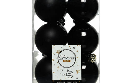 Boule en plastique 6 cm (Brillant - Mat) (Paquet de 12) Noir