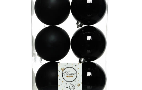 Boule en plastique 8 cm (Brillant - Mat) (Paquet de 6) Noir