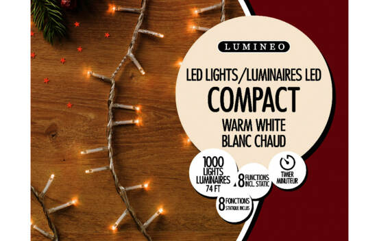 Lumi&egrave;res Ext&eacute;rieures DEL Riz 1000 lumi&egrave;res 74' (avec minuterie et 8 fonctions) Blanc chaud avec fil
