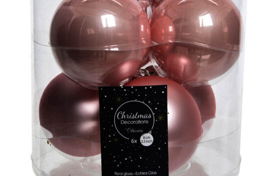 Boule en verre 8 cm (Brillant - Mat) (Paquet de 6) Rose poudre