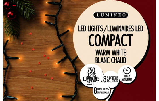 Lumières Extérieures DEL Riz 750 lumières (avec minuterie et 8 fonctions) 52' Blanc chaud