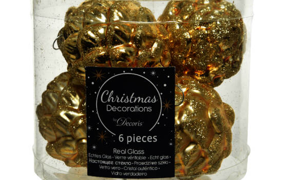 Boule de Pin en verre 5 cm X 7 cm (Brillant - Mat) (Paquet de 6) Or