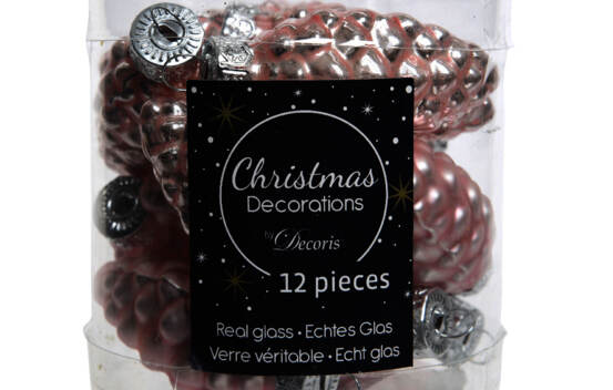 Boule de Pin en verre 2,5 cm X 6 cm (Brillant - Mat) (Paquet de 12) Rose Poudre