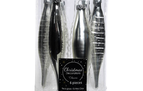 Stalactite en verre 15 cm (Brillant - Mat) (Paquet de 6) Argent